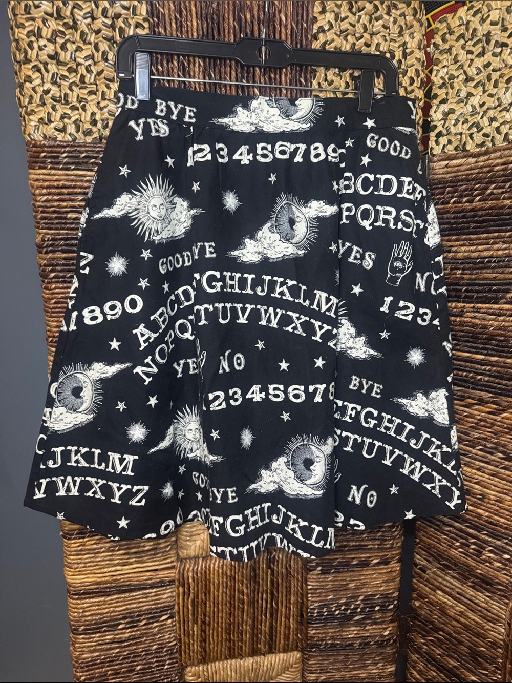 Black Ouija Print Midi Skirt with Tarot Motif